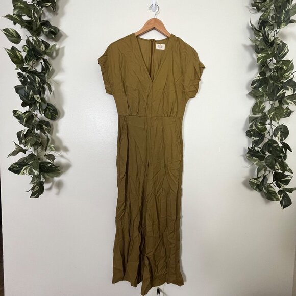 Marine Layer V-Neck Cap Short Sleeve Pocket Jumpsuit Mustard Women’s Size XS - Picture 1 of 13